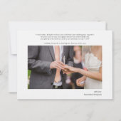Fotos des handgeschriebenen Hochzeitstages Mitteilungskarte (Rückseite)