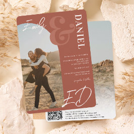 Fotos fett Namen Skript Bogen Terracotta Hochzeit Einladung