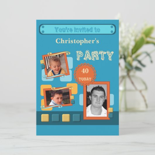 Fotos für Männer jeden Alters des 40. Party hinzuf Einladung (Stehend Vorderseite)
