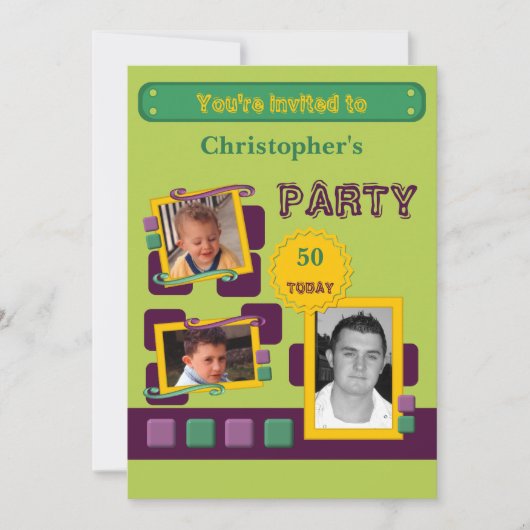 Fotos für Männer jeden Alters Grün 50. Party hinzu Einladung (Vorderseite)