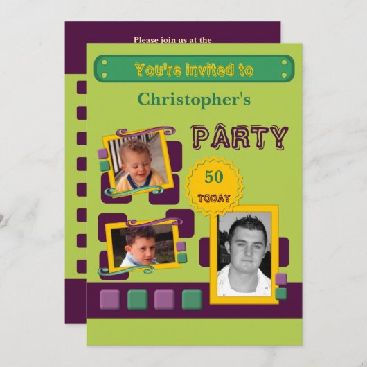 Fotos für Männer jeden Alters Grün 50. Party hinzu Einladung (Vorne/Hinten)