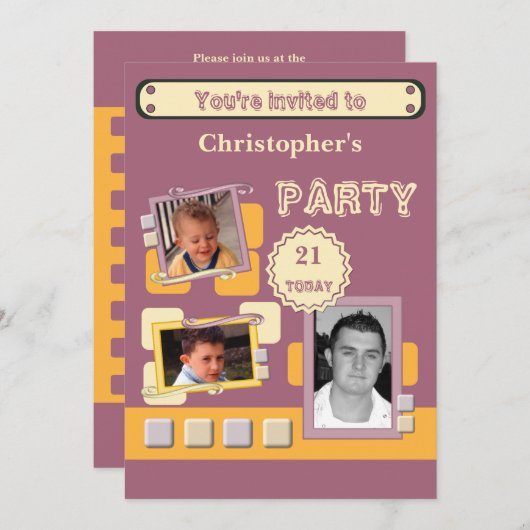 Fotos für Männer jedes Alter burgundy 21. Party hi Einladung (Vorne/Hinten)