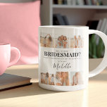 Fotos hinzufügen | Werden Sie meine Bridesmaid sei Kaffeetasse<br><div class="desc">Erstellen Sie eine Kaffee-Bridemaid-Tasse mit 6 quadratischen Aufnahmen, Namen in eleganten Kalligrafien, ein niedliches kleines Herz, das in jede Farbe verändert werden kann, und die Frage "Werden Sie meine Bridesmaid?", Alle Schriftart können in Stil, Farbe und Größe geändert werden, indem Sie auf die Option "Weiter anpassen" klicken. Wäre auch perfekt,...</div>