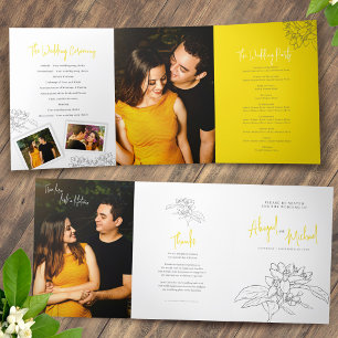 Fotos Hochzeit von Graugelben Zitronengelben Dreifach-gefaltete Programmkarte