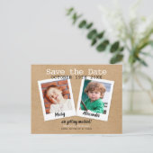 Fotos im Kindesalter Rustikaler Boho Save the Date Ankündigungspostkarte (Stehend Vorderseite)