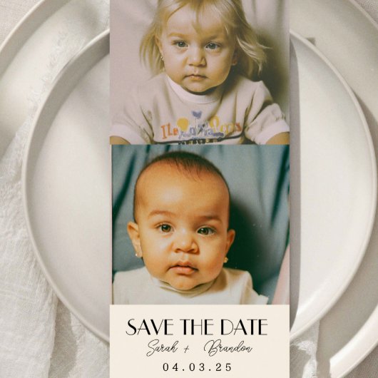 Fotos im Kindesalter Typografie - Qrcode Save the  Einladung