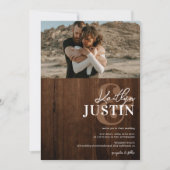 Fotos kalligraphische Hochzeit mit rustikalem Holz Einladung (Vorderseite)