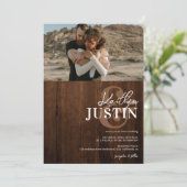 Fotos kalligraphische Hochzeit mit rustikalem Holz Einladung (Stehend Vorderseite)