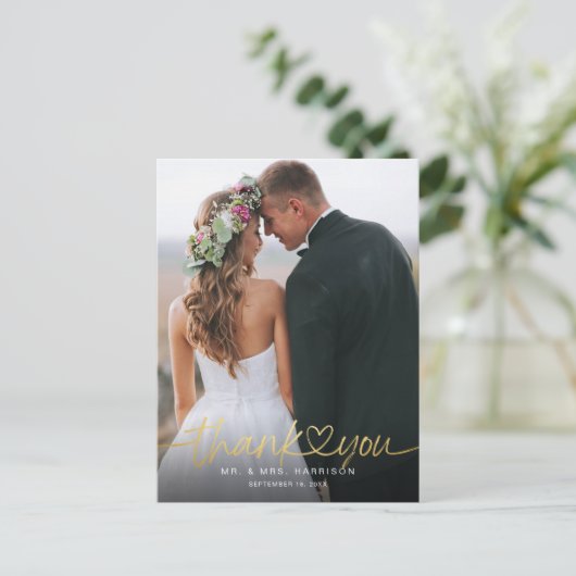 Fotos mit Goldhandschrift für Hochzeiten Vielen Da Postkarte (Stehend Vorderseite)