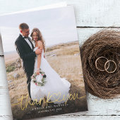 Fotos mit handgeschriebenem Gold Script Dankeskarte