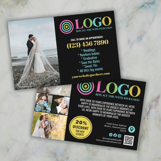 Fotos mit schwarzgelben Logos für kleine Unternehm Flyer