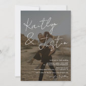 Fotos Name Skript Kalligrafie Schwarze Hochzeit Einladung (Vorderseite)