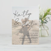 Fotos Name Skript Kalligrafie White Black Hochzeit Einladung (Stehend Vorderseite)