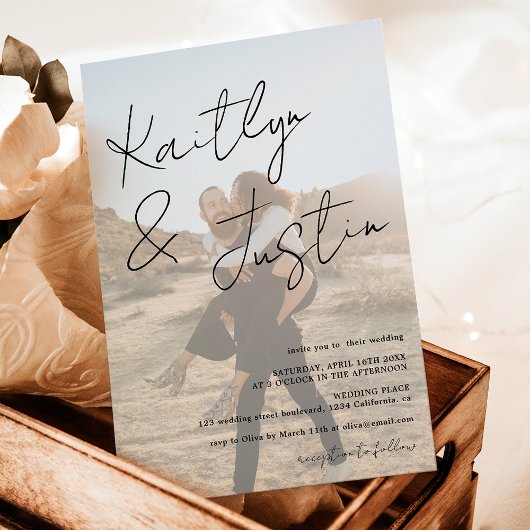 Fotos Name Skript Kalligrafie White Black Hochzeit Einladung