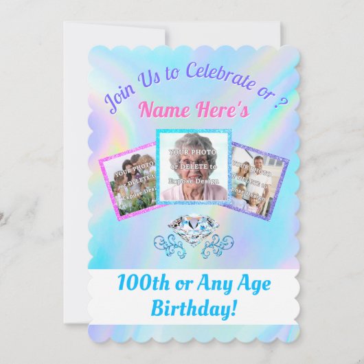 FOTOS Personalisiert, 100 Jahre Geburtstagsparty Einladung (Vorderseite)