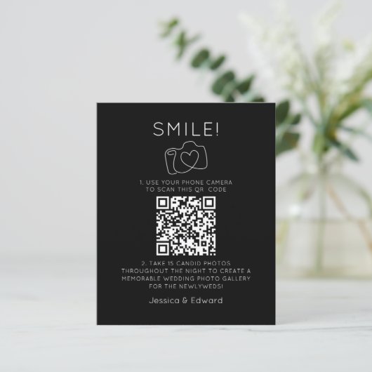 Fotos QR Code Black Chic Moderne Hochzeit (Stehend Vorderseite)