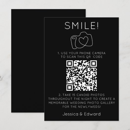 Fotos QR Code Black Chic Moderne Hochzeit (Vorne/Hinten)