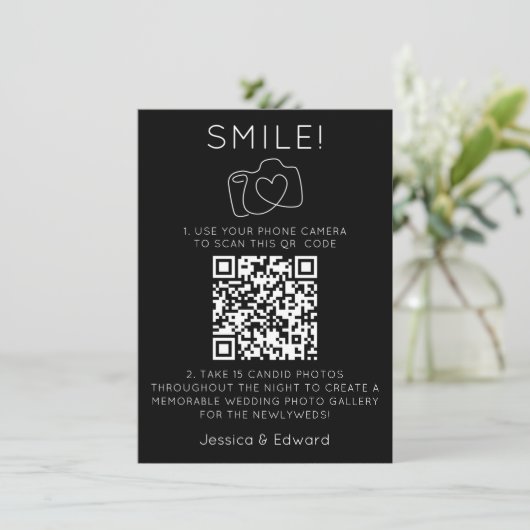 Fotos QR Code Black Chic Moderne Hochzeit (Stehend Vorderseite)