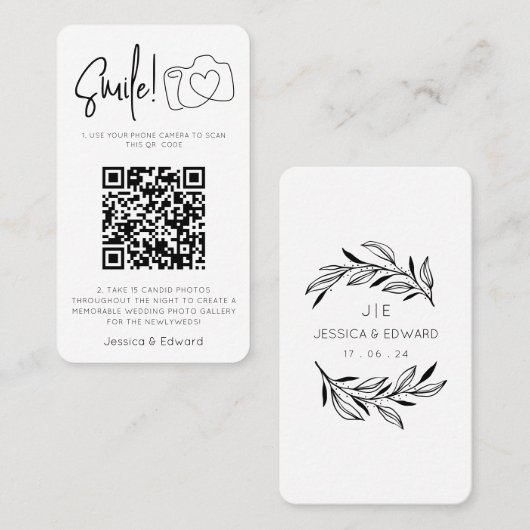 Fotos QR Code Black Chic Moderne Hochzeit Platzkarte (Vorne/Hinten)