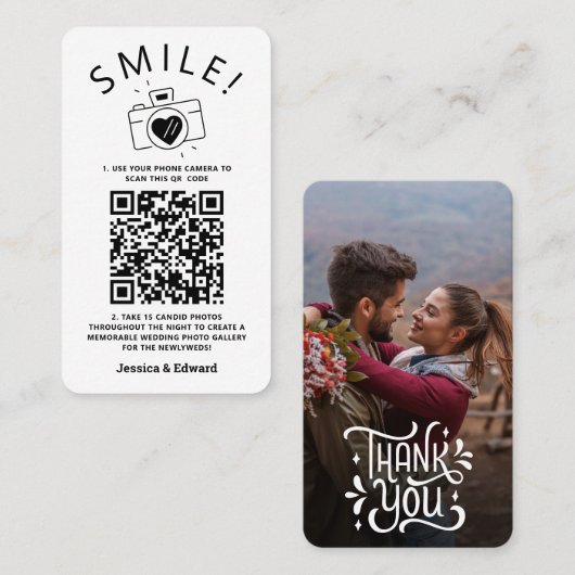 Fotos QR Code Black Chic Moderne Hochzeit Platzkarte (Vorne/Hinten)