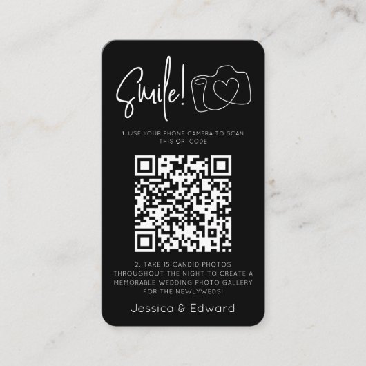 Fotos QR Code Black Chic Moderne Hochzeit Platzkarte (Vorderseite)