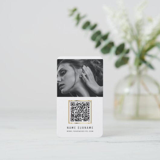 Fotos qr Code scannbarer Strichcode modern stylish Visitenkarte (Stehend Vorderseite)