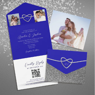 Fotos Royal Blau Hochzeit QR-Code All In One Einladung
