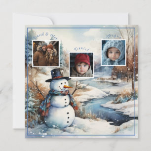 Fotos Snowman Winter River Christmas Feiertagskarte