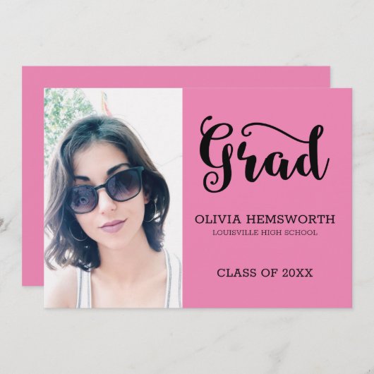 Fotos und schwarze Buchstaben schreiben rosa ab Ankündigung (Vorne/Hinten)