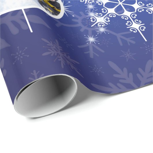 Fotos Weihnachten Schneeflocken Cobalt Blue Geschenkpapier (Rolleneckpunkt)