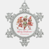 Fotos Weihnachtselfen Schneeflocken Zinn-Ornament (Vorderseite)