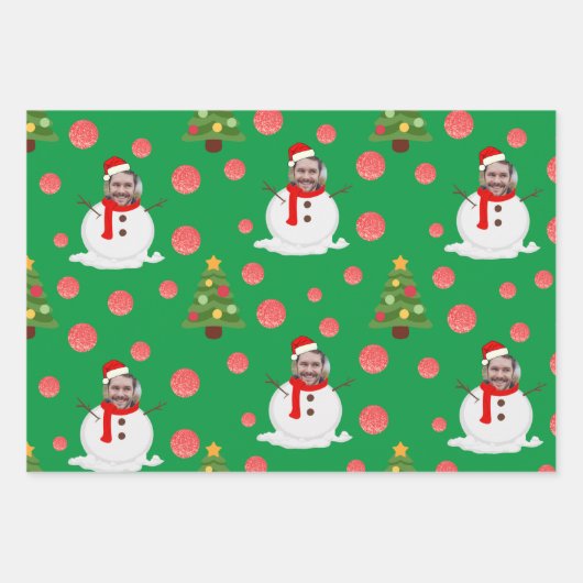 Fotoschneemann mit lustigen Packpapierblättern Geschenkpapier Set (Vorderseite 3)
