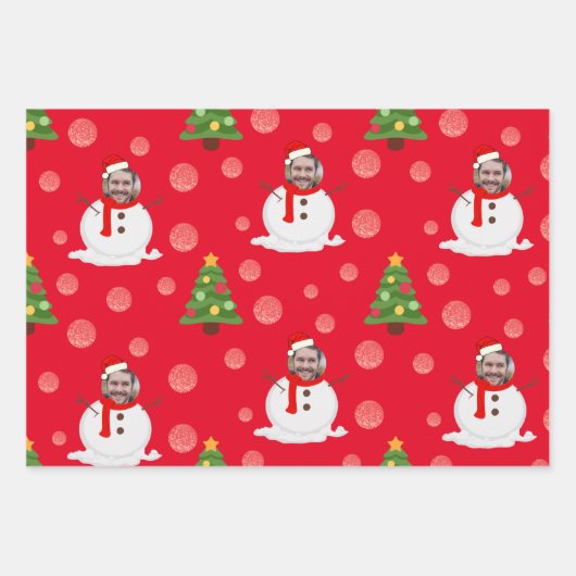Fotoschneemann mit lustigen Packpapierblättern Geschenkpapier Set (Vorderseite 2)