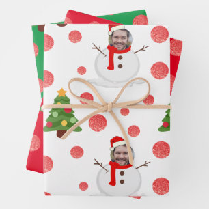 Fotoschneemann mit lustigen Packpapierblättern Geschenkpapier Set