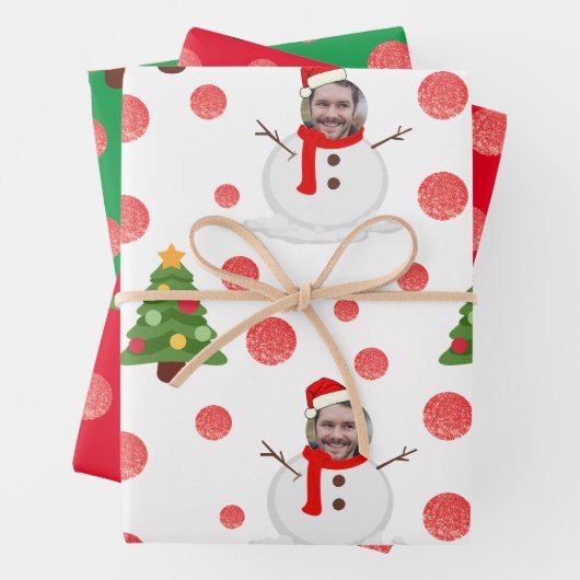 Fotoschneemann mit lustigen Packpapierblättern Geschenkpapier Set (Beispiel)