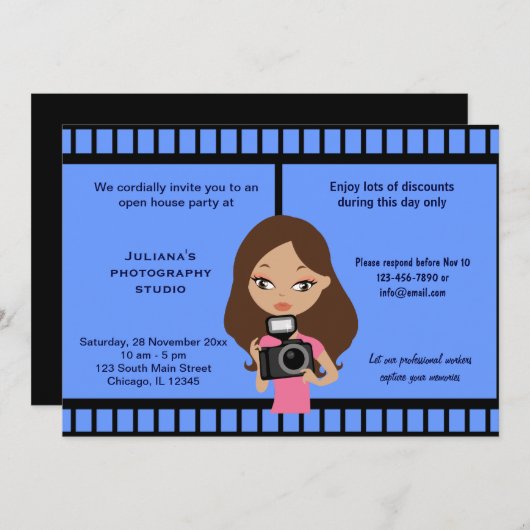 Fotostudio-Feier Einladung (Vorne/Hinten)