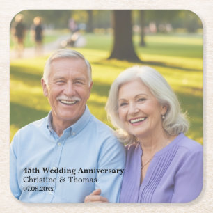 Fototextüberlagerung zum 45. Hochzeitstag hinzufüg Rechteckiger Pappuntersetzer
