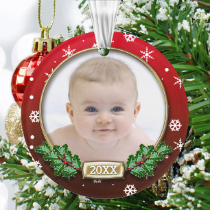 Fotovorlage 1. Weihnachten des Babys (rot) Ornament