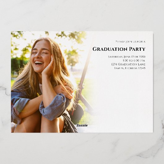 Fotovorlage für Gold Script Abschluss Folieneinladung (Rückseite)