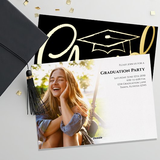 Fotovorlage für Gold Script Abschluss Folieneinladung