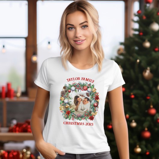Fotovorlage für Weihnachtskranz-Rahmen T-Shirt