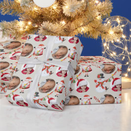 Fotovorlage Großeltern Santa Snowman Silver Geschenkpapier
