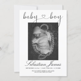 Fotovorlage Herz Typografie New Baby Boy Ankündigung