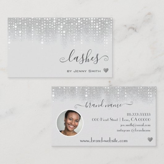 Fotovorlage Hübsch Silver White Glitzer Regen Visitenkarte (Vorne/Hinten)