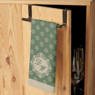 Foulard-Rosetten-Geometrisches Muster, Salbeigrün Geschirrtuch