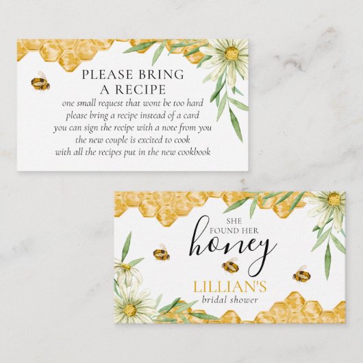 Found Her Honey Bee Bridal Shower Recipe Request  Begleitkarte (Vorne/Hinten)