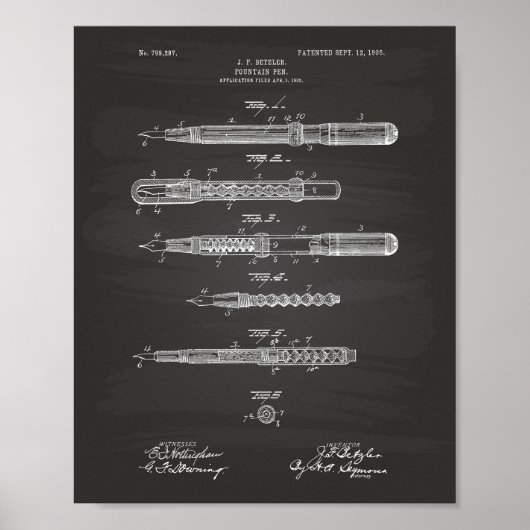 Fountain Pen 1905 Patent Art Chalkboard Poster (Vorne)