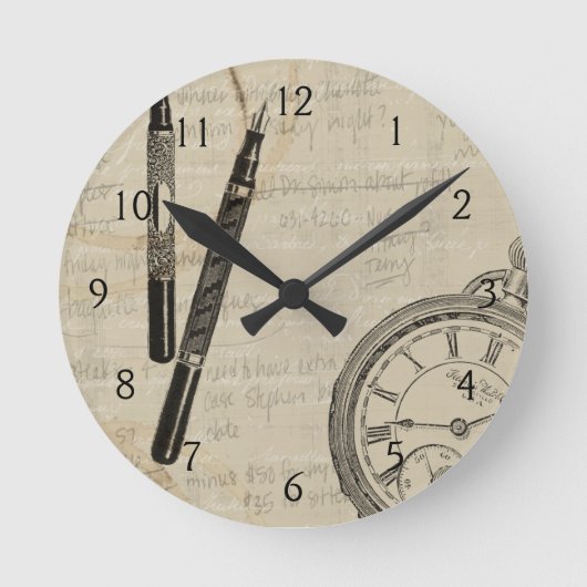 Fountain Pens and Watchface with Notes Runde Wanduhr (Vorderseite)