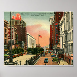 Fountain Square, Cincinnati, Ohio Vintage Poster