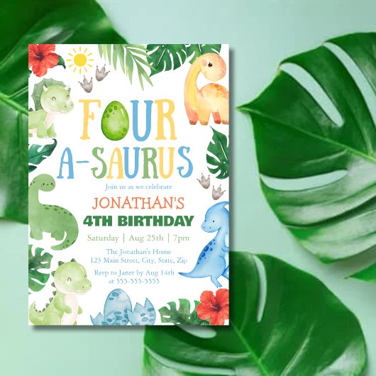 Four A-Saurus Dino 4. Geburtstag Einladung